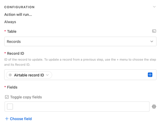 Untoggling the value of the Toggle copy fields checkbox