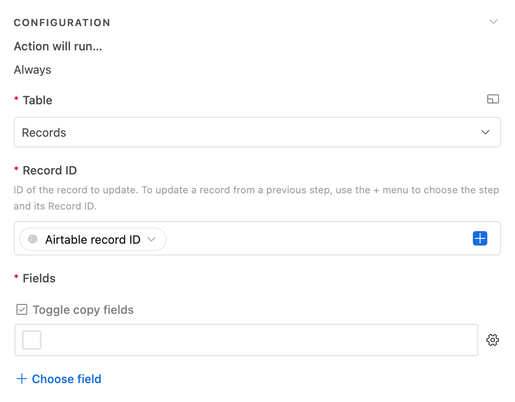 Untoggling the value of the Toggle copy fields checkbox