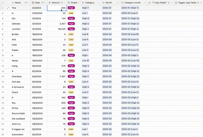 Video demonstration of a table full of records that are continually updating fields and automatically linking to junction tables